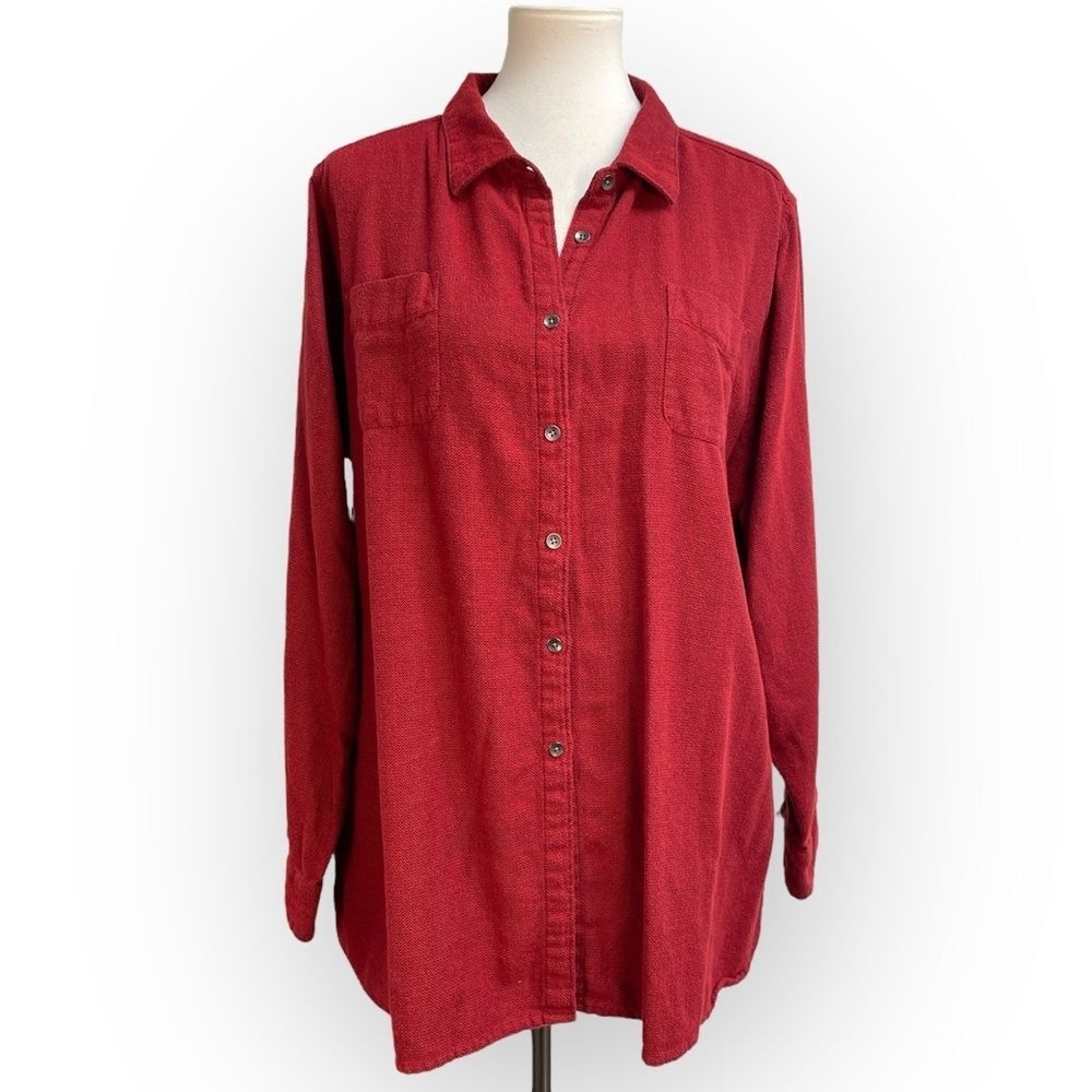 Woolrich Women’s Button Up Long Sleeve Shirt, Plus Size 3XL. Red 100% Cotton
